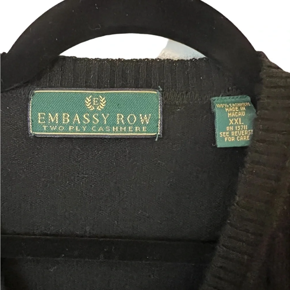 Embassy Row 2-Ply 100% Cashmere Ribbed V-Neck Black Sweater Vest XXL